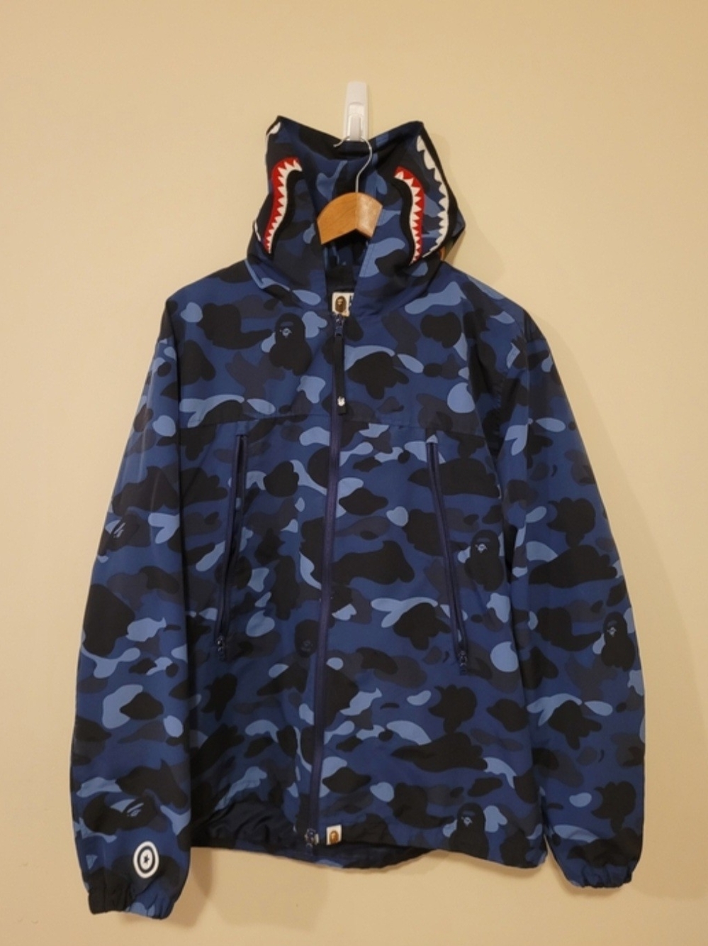 Authentic FW21 Bape Navy Blue Camo Shark Hoodie Jacket Men's Size XL